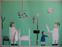 Kindercollage mit Szene im Patientenzimmer