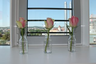 Mit Blumen geschmücktes Zimmer der Station D6